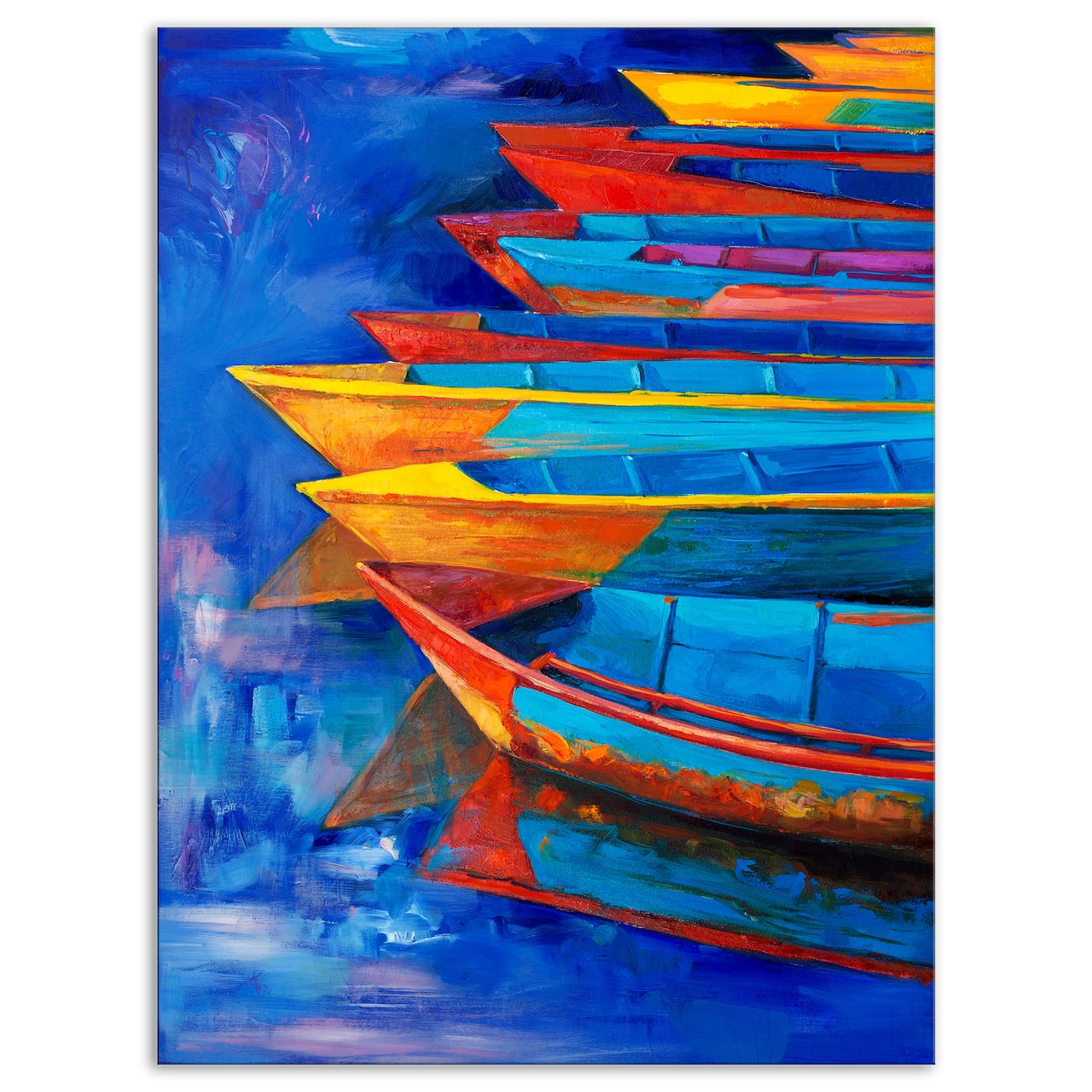 Designart - Boats and Jetty at Pier in Oil Painting - Sea & Shore Painting Print on Wrapped Canvas